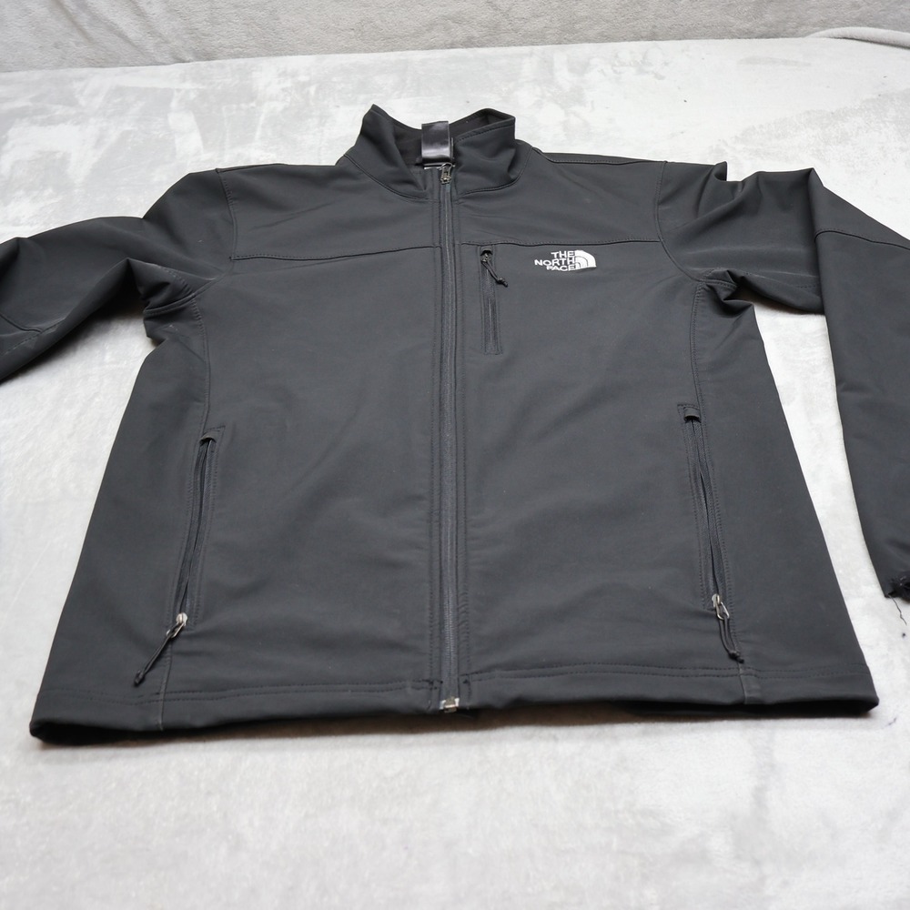 North Face Jacket Men Medium Black Apex Softshell Rain Wind Full Zip Hiking READ